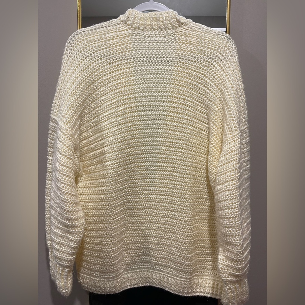 Handmade Cream Chunky Knit Cardigan Crochet Sweater with Pockets ptp 20.5 - Picture 11 of 13